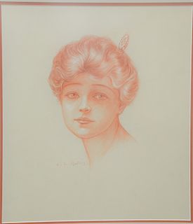 Charles Sheldon (1889-1960), colored pencil and chalk on paper, Fashion Illustration portrait bust, signed C.G. Sheldon.