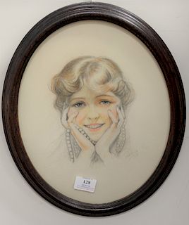 Charles Sheldon (1889-1960), pencil and colored pencil on paper, Illustration Glamour portrait, signed Sheldon 1919, 13" x 10 1/2".