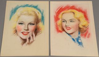 Charles Sheldon (1889-1960), pair of pastel on paper, Illustration Glamour portraits, unsigned. 14" x 10 1/4".