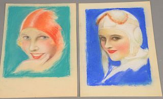 Charles Sheldon (1889-1960), pair of pastel on paper, Illustration Glamour portraits, unsigned, sheet size 13 3/4" x 10 1/4".