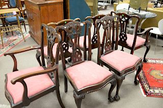 Set of six mahogany Chippendale style dining chairs.