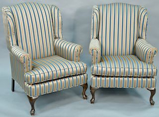 Pair of Queen Anne upholstered wing chairs. ht. 41 in.