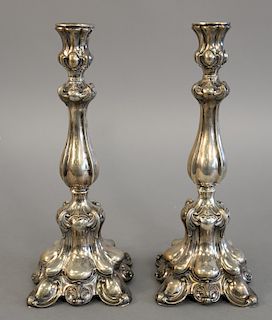 Pair of Continental silver candlesticks, touch marked 13. ht. 13 1/2 in.