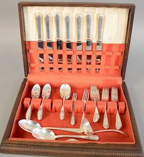 Sterling silver flatware set, setting for eight. 49.3 t oz plus 8 handles.