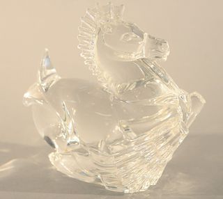 Steuben Seahorse figural crystal sculpture, signed Steuben. ht. 6 1/2 in.