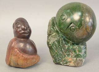 Two stone figures, Henry Munyaradzi (1931-1998) carved verdite figure along with shona marble figure, unsigned. verdite figure ht. 10 in., wd. 6 in.