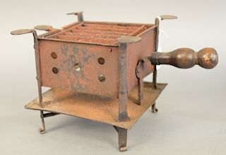 Wrought iron revolutionary war camp stove with wood handle. ht. 7 3/4 in.