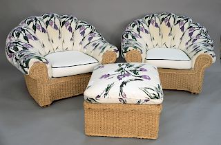 Walter Wicker two armchairs and one ottoman.