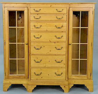 Lexington Furniture pine cabinet with glass shelves. ht. 60 in., wd. 62 in.