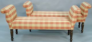 Pair of upholstered benches. ht. 30 in., lg. 67 in., wd. 19 in.