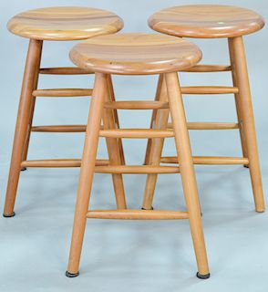 Set of three cherry counter height bar stools. ht. 24 in.