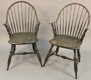 Pair of Robert Barrow Windsor style continuous armchairs, ht. 37 1/2 in., seat ht. 18 in.