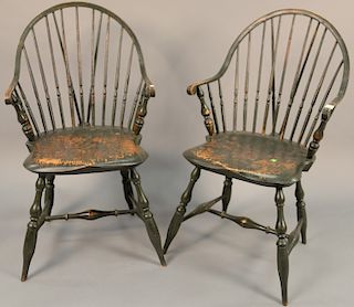 Pair of Robert Barrows Rhode Island style Windsor armchairs, brace backs with continuous arms. ht. 37 1/2 in.