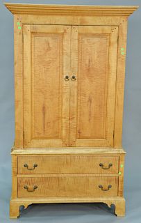 Tiger maple two part cabinet, custom made, two doors over two drawers. ht. 73 in., wd. 37 1/2 in., dp. 24 in.