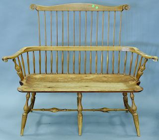 D.R. Dimes Windsor style bench (seat worn). ht. 44 in., wd. 52 1/2 in.