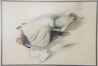 Charles Sheldon (1889-1960), watercolor and pencil on paper, Illustration Glamour, girl laying down, signed C.G. Sheldon, sight size 16" x 24".