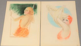 Charles Sheldon (1889-1960), pastel and pencil on paper, pair of Illustration Glamour portrait, magazine covers sketches including Parent Teacher and 