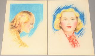 Charles Sheldon (1889-1960), pastel on paper, pair of Illustration Glamour portraits, unsigned. 13 1/2" x 10 1/4".
