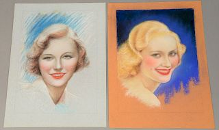 Charles Sheldon (1889-1960), pastel on paper, pair of Illustration Glamour portrait, unsigned. 13 3/4" x 10 1/4".