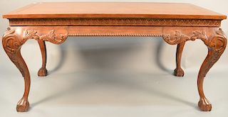 Chippendale style mahogany library table with drawer. ht. 30 in., top: 27" x 60"