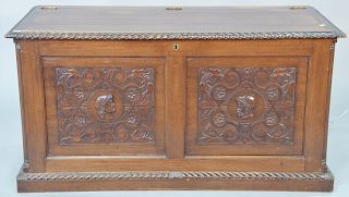 Mahogany lift top chest. ht. 25 in., top: 20" x 48"
