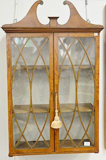 Hanging curio cabinet with cloth interior and adjustable shelves. ht. 39 in., wd. 25 in.
