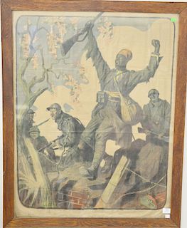 Military War Victory, possibly French scene with soldiers, lithograph poster, 40" x 34 1/4".