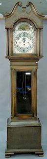 Colonial mahogany tall clock with five tubes and moon phases (sun faded). ht. 93 in.