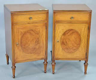 Pair of inlaid bedside cabinets. ht. 29 in., top: 15 1/2" x 15 1/2".