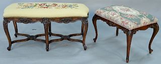 Two Louis XV style benches, each with needle point tops. 17" x 24", 16" x 41".