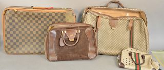 Four travel bags, Gucci travel bags, brown leather case mod brev 53638, Gucci dog carry case, Gucci suitcase and a Fendi suitcase. Provenance: An Esta