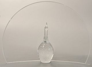 Large Steuben peacock, crystal centerpiece sculpture, signed Steuben. ht. 10 1/2 in., wd. 14 1/2 in.