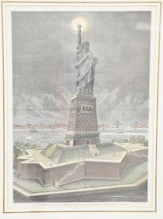 Statue of Liberty double page engraving, original by Julius Greth. sight size 20 1/2" x 14 1/2". Provenance: Property from the Credit Suisse Americana