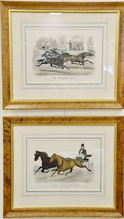 Two Currier & Ives colored lithographs, "The Parson's Colt" and "Maud S and Aldine", sight size 11/12" x 16". Provenance: Property from the Credit Sui