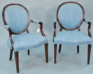 Pair of Ernie Ganz cameo back arm chairs. ht. 35 1/2 in.