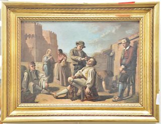 Gastaldi, oil on panel, "Barber on the Rooftop", signed and dated lower left: Gastaldi 1868, 19th century, 12 1/4" x 17 1/4".