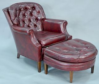 Leather easy chair and ottoman. ht. 30 in.
