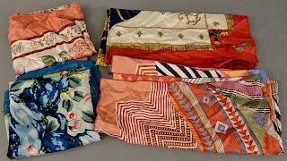 Group of four silk scarves, two hermes puris silk scarves, Gucci scarf.
