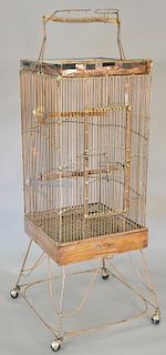 Copper parrot cage with perch. ht. 66 in., top: 20" x 20"