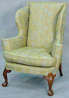 Chippendale style upholstered wing chair. ht. 44 in., wd. 36 in.