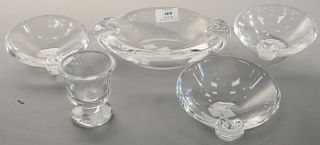 Five piece Steuben group to include four bowls and a small rope twist stem urn. dia. 5 in. to 7 1/4 in.