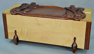 Tom Bazis carved chest with rosewood lift top, cedar interior, and wood hinges, signed Tom Bazis Philadelphia, PA. 2002. ht. 21 in., wd. 52 in.