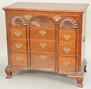 Mayflower Furniture custom mahogany block front chest with brass handles on sides. ht. 37 1/2 in., wd. 40 in.