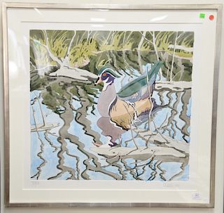 Neil Welliver (American, 1929-2005), Wood Duck, 1984, hand colored etching on paper, signed in graphite lower right and annotated "70/90" lower left, 