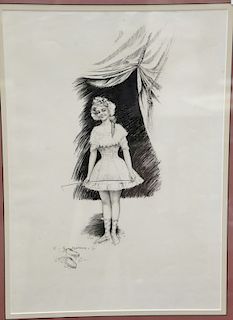 Charles Sheldon (1889-1960), pencil and charcoal, original Illustration, posing outside the tent, signed C.G. Sheldon, framed and matted, sight size 2
