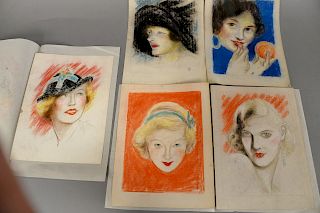 Charles Sheldon (1889 - 1960), pastel on paper, group of five illustration glamour portraits, unsigned. 13 3/4" x 10 1/4".