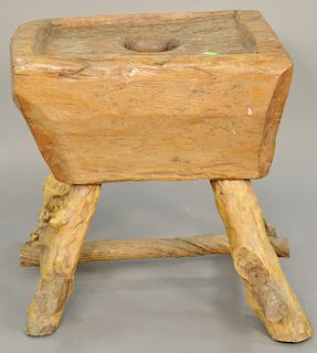 Rustic work table on rootwood legs. ht. 28 in., top: 18" x 26"