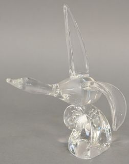Steuben flying duck crystal figure by Lloyd Atkins, signed on bottom (wing repaired). ht. 10 1/2 in.