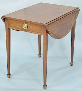 Baker mahogany inlaid drop leaf table. ht. 28 in., top open: 28" x 30"