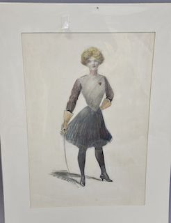 Charles Sheldon (1889-1960), colored pencil, Fashion Illustration posing with a sword, signed C.G. Sheldon, sight size 20 3/4" x 14".